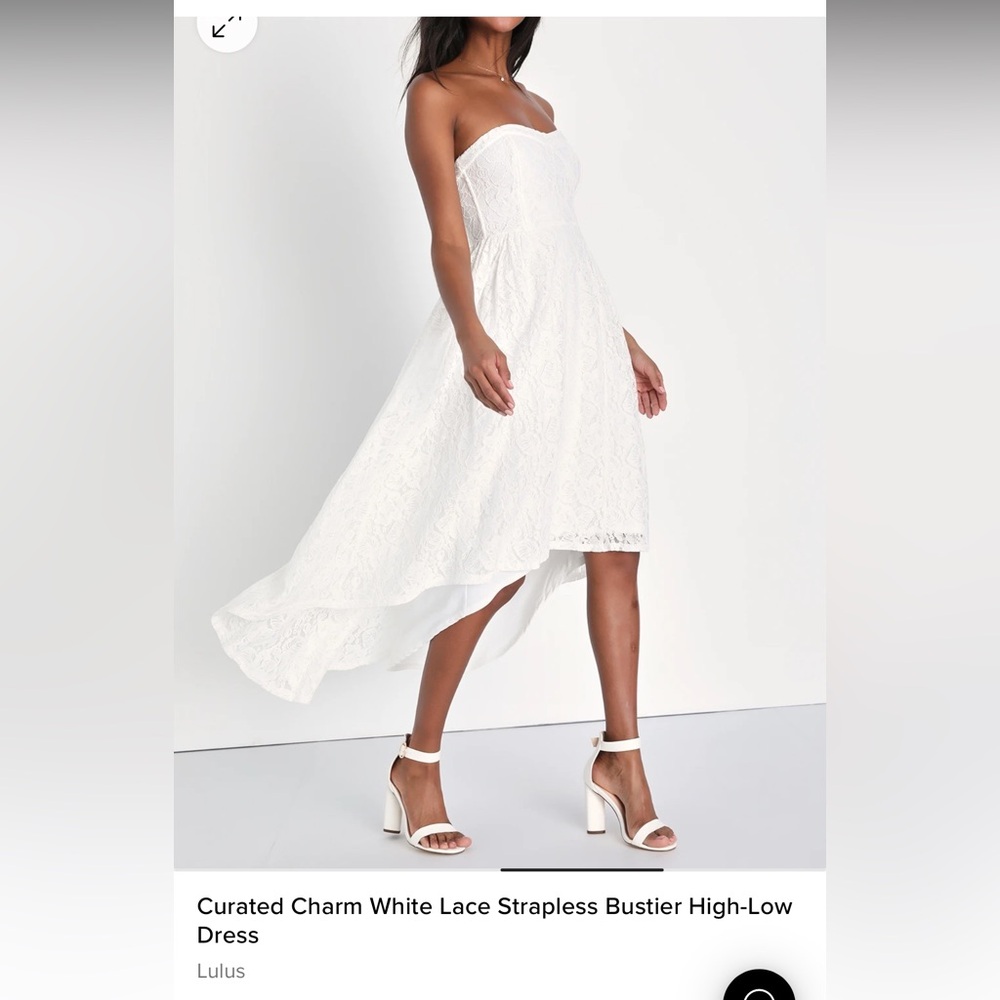 Curated Charm White Lace Strapless Bustier High-Low Dress